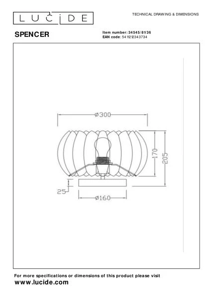 Lucide SPENCER - Tafellamp - Ø 30 cm - 1xE27 - Grijs - technisch